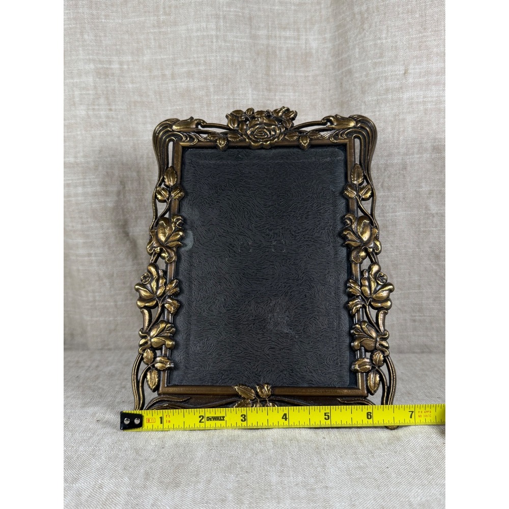 Picture Frame Good Vintage Art Nouveau Bronze Rose Floral 4x6 Ornate Metal